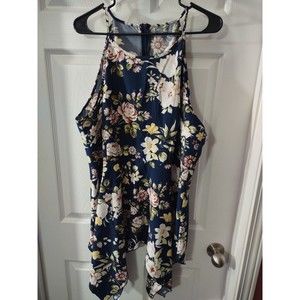Shein Curve Dress Plus Size 2XL Blue Multicolor Floral Sleeveless